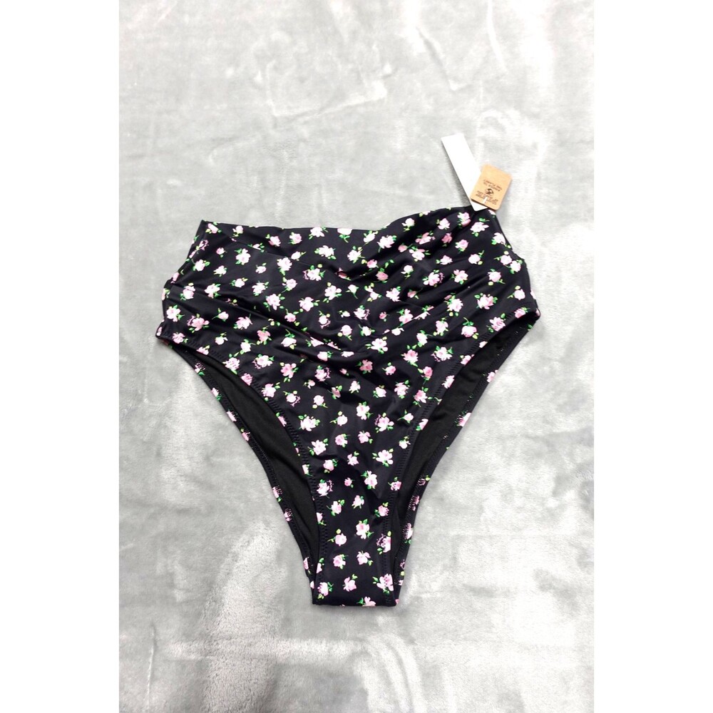 Victoria Secret PINK Swim M Black Fruit V-Crossover High Waist Bikini Bottom